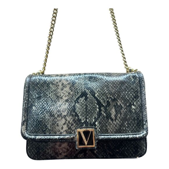 Victoria’s Secret Snakeskin Shoulder Bag Gray Gold Chain Crossbody Elegant - Picture 2 of 13
